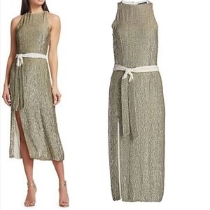 Retrofête Tilly Sequin Tie-Sash Champagne Cocktail Midi Dress NWT Size Large